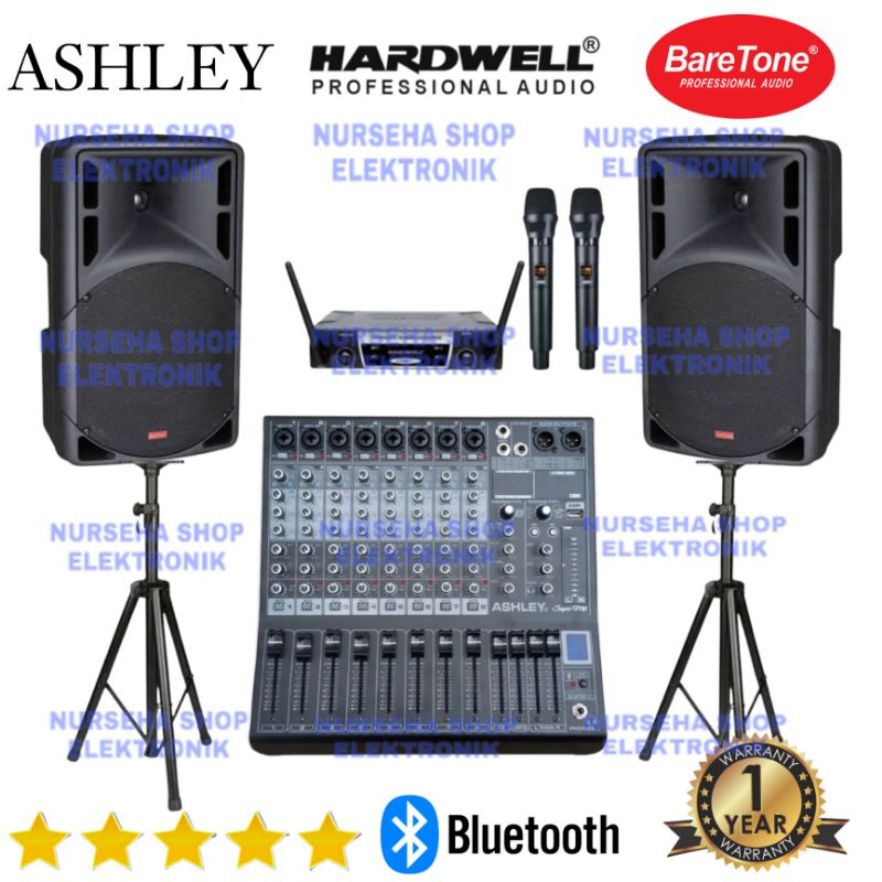 Paket speaker aktif Baretone 15 inch MAX15RAE 15RAE mixer ASHLEY 8 channel bluetooth original