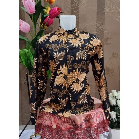 Kemeja Batik Pria Lengan Panjang Dan Lengan Pendek Motif Palma Hitam