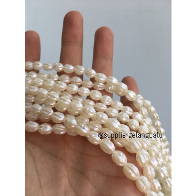 Mutiara Sintetis OVAL ULIR 8MM WHITE PEARL TULANG manik aksesoris