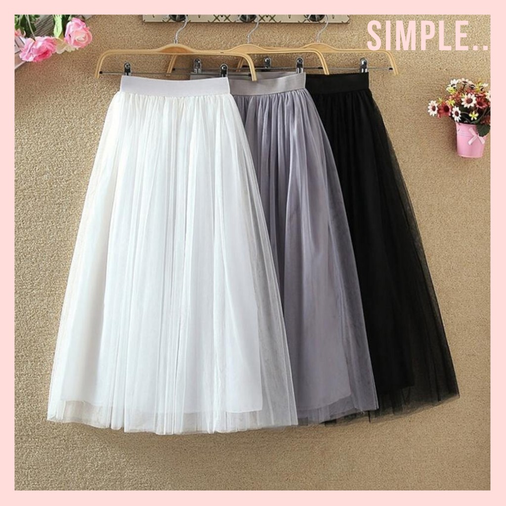 ROK TUTU MAXY Model High Waist Lipat Bahan Mesh Tulle 