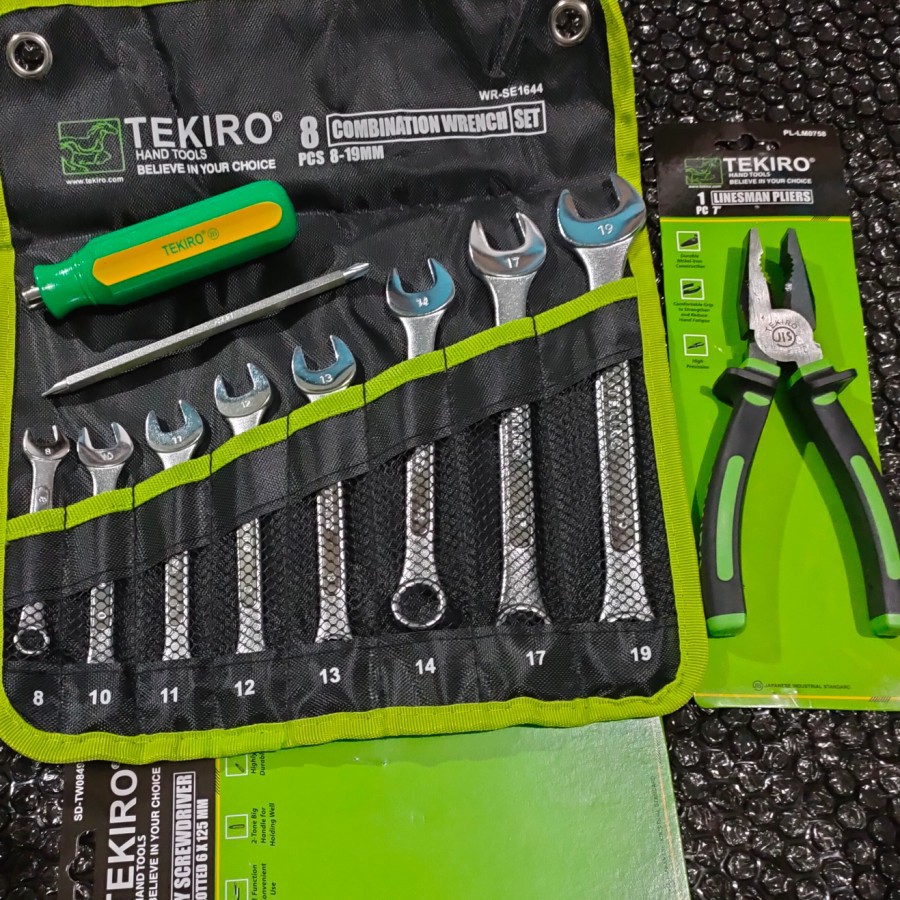 Kunci Bengkel Tekiro - Tools Set 3 Pc - Kunci Ring Pas Set Obeng Tang 7 Inchi Tekiro