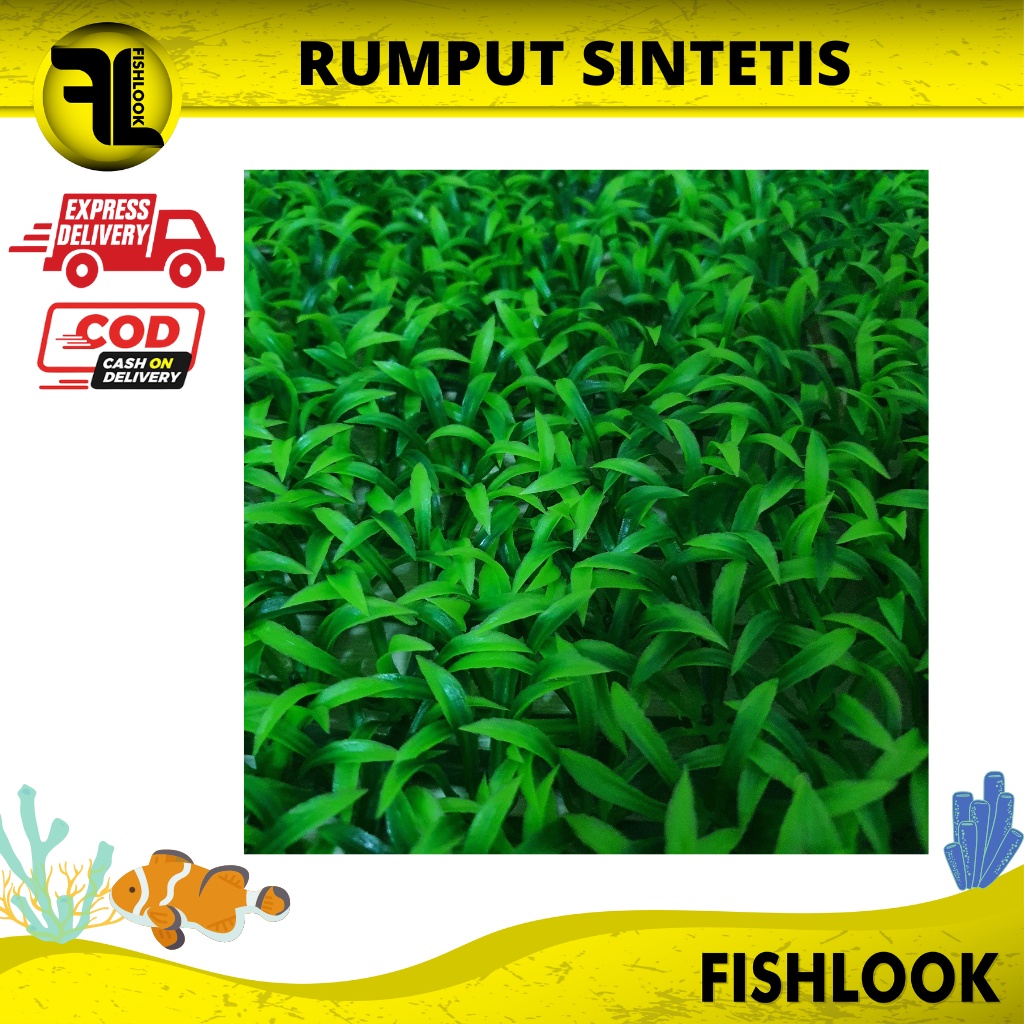 RUMPUT DASAR AQUARIUM AQUASCAPE HIASAN BUATAN PLASTIK SINTETIS