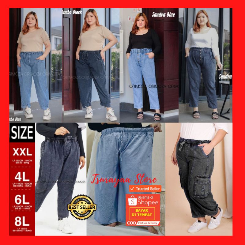 Celana Baggy Jeans Wanita Jumbo Big Size XXL 4L 6L 8L BB 130Kg