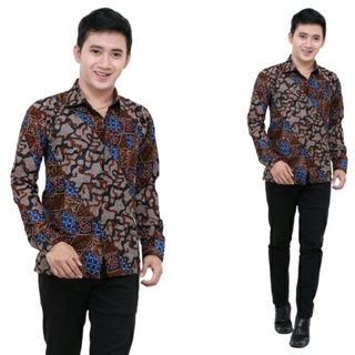 Kemeja Batik Pria Modern Lengan Panjang Casual Modis Slim Fit Trendy Masa Kini OL 162