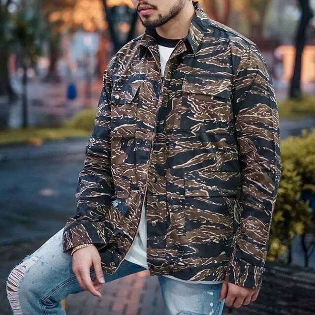 (9 Varian Warna & Model) Jaket Semi Parka Camo Tiger Loreng Army Coklat / Hitam / Hijau / Abu