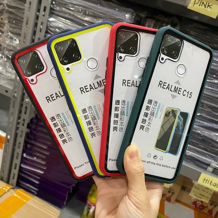 REALME C15 / REALME C12 CASE HARD CLEAR BENING 2 IN 1 COLOUR MATTE TRANSPARAN