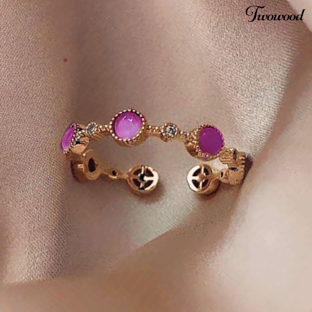 Twowood Copper Open Ring Exquisite Female Jewelry Adjustable Opal Finger Ring Women Accessories