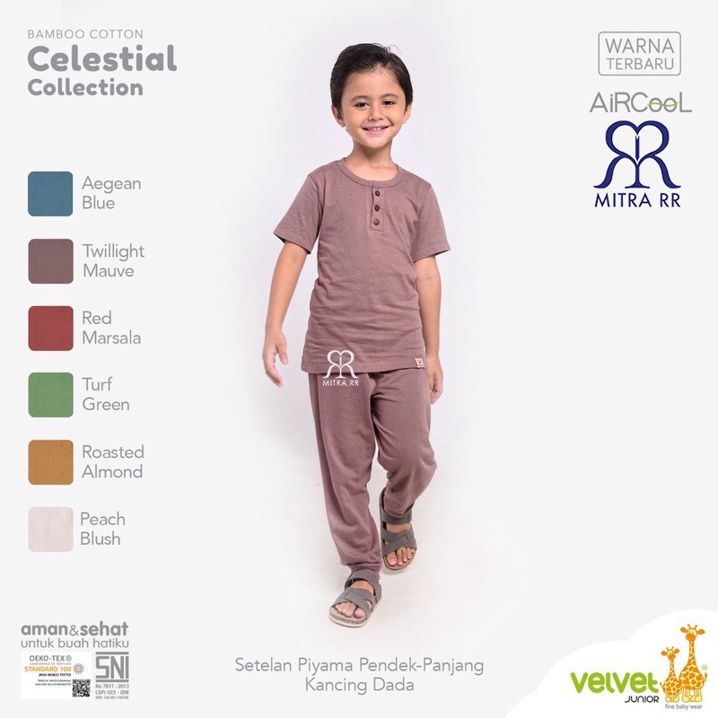 [TERBARU] Velvet Junior Bamboo Celestial Collection Earth Color Setelan Baju Oblong Pendek Celana Panjang Polos Baju Anak Unisex EARTH COLOR