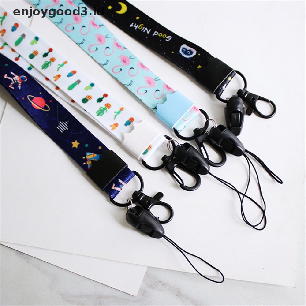 (Rready Stock) Tali lanyard Motif Print Kaktus / flamingo Untuk Handphone (ID)