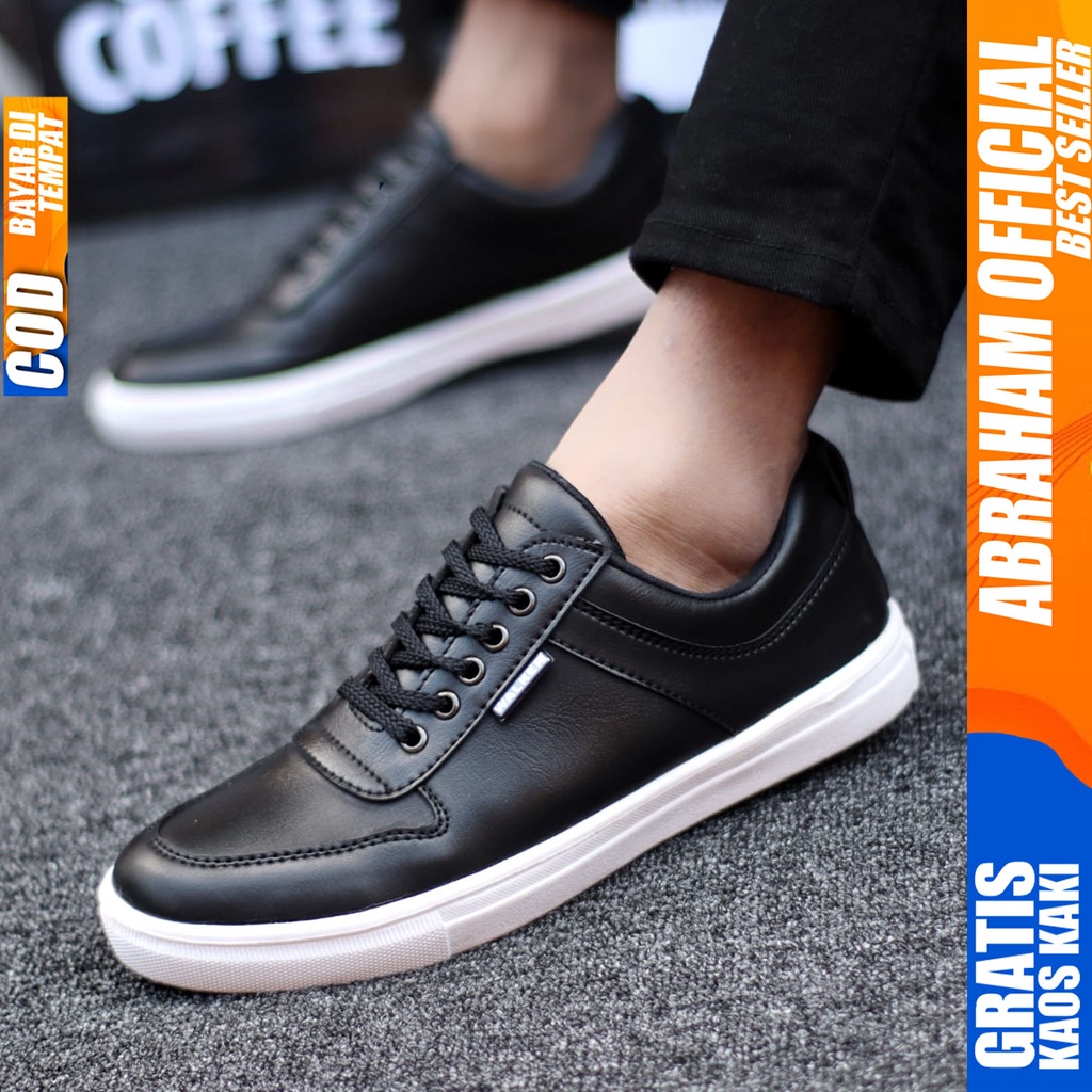 Abraham Tiago - Sepatu Sneakers Casual Pria Hitam Polos Kerja