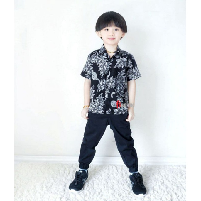 Batik wanita ASJ SA HRB026 Kenongo Kemeja Tosca Pendek-Hem batik anak