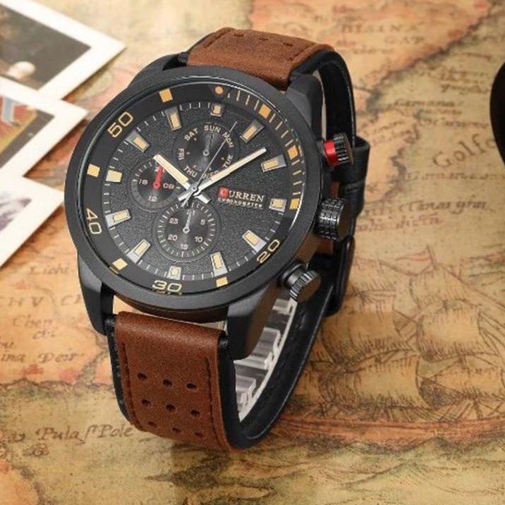CURREN 8250 Jam Tangan Pria Analog Tali Kulit Chronograph Tidak Aktif WATCHKITE WKOS
