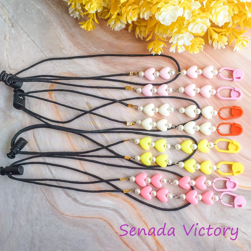 Senada Victory Tali Masker Mote Love Doff Kecil 2 in1 Kalung Masker Adjustable Stopper SML01