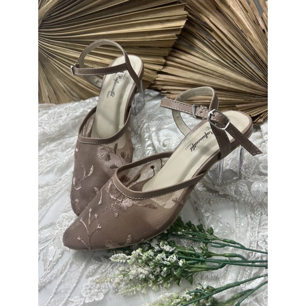 sepatu wedding rafaizoutfit wanita pesta mocca tali 7cm kaca