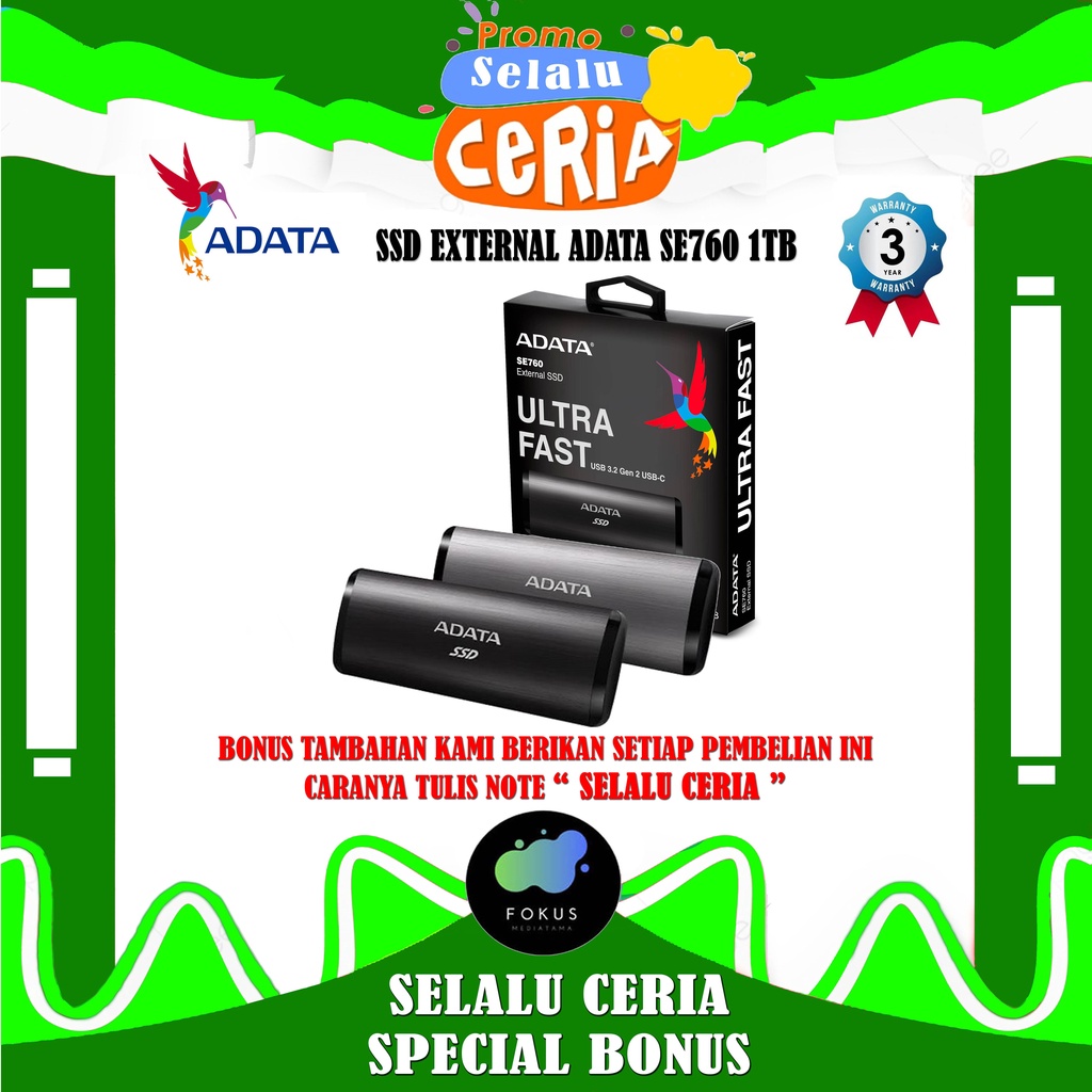 ADATA SSD External SE760 1TB Eksternal USB3.2 Type C