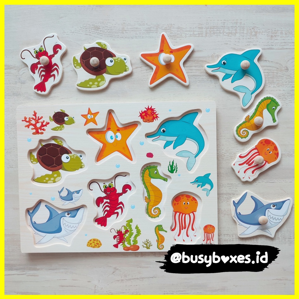 [busyboxes.id] mainan edukasi anak puzzle kayu knob wooden toys educational toys mainan kayu tema hewan laut binatang laut - shark