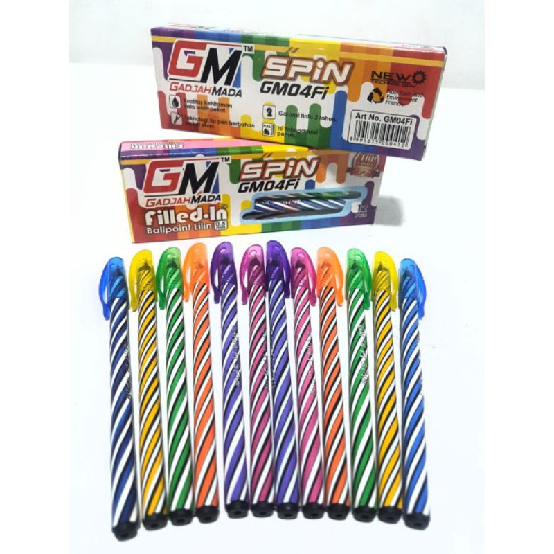 

Harga Grosir ( 1kotak/12 pcs) Pulpen Spin Pen Lilin Gadjah Mada GM04Fi