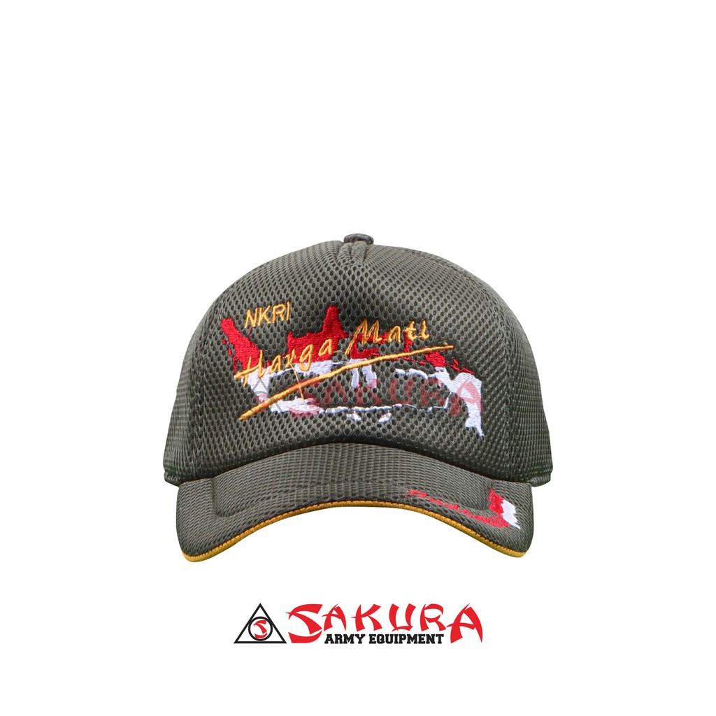 Topi Jaring NKRI Harga Mati Warna Hijau List Kuning