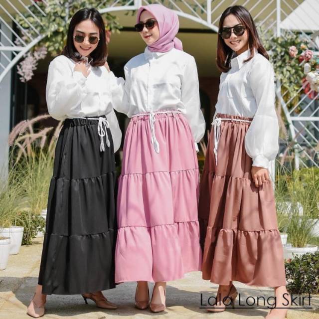 ROK Panjang wanita katun warna pink hitam army milo ROK maxiskirt bawahan muslimah