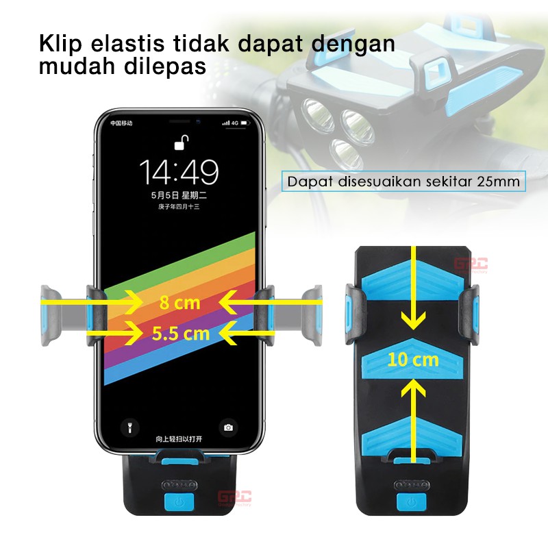 Lampu Sepeda Depan 4 in 1 Phone Bracket Light Bike Bell Power Bank