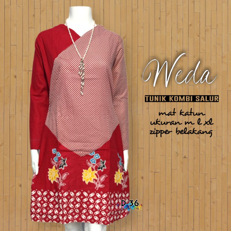 Tunik kombi salur wedda kerja baju atasan batik wanita murah kondangan kasual modern seragam seragaman kuliah kerja pabrik nikahan ibu ibu cewek remaja pkk lengan panjang pengajian kembaran keren hits bagus cantik kekinian korea solo btc fashion lucu-Merah