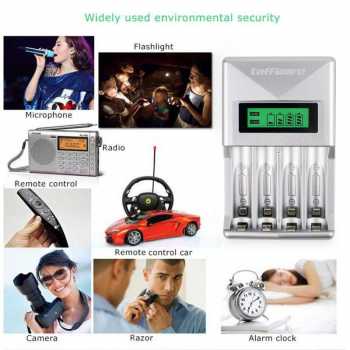 Charger Baterai 4 Slot LCD Display Automatic for AA AAA NiMh NiCd / Alat Cas Ces Casan Batu Battery Baterai Batre Baterei Batrai USB Isi Ulang Rechargeable / Charger Carger Charging Pengisi Batu Baterai Jam Dinding Senter Remote Control Isi 4 Slot Murah