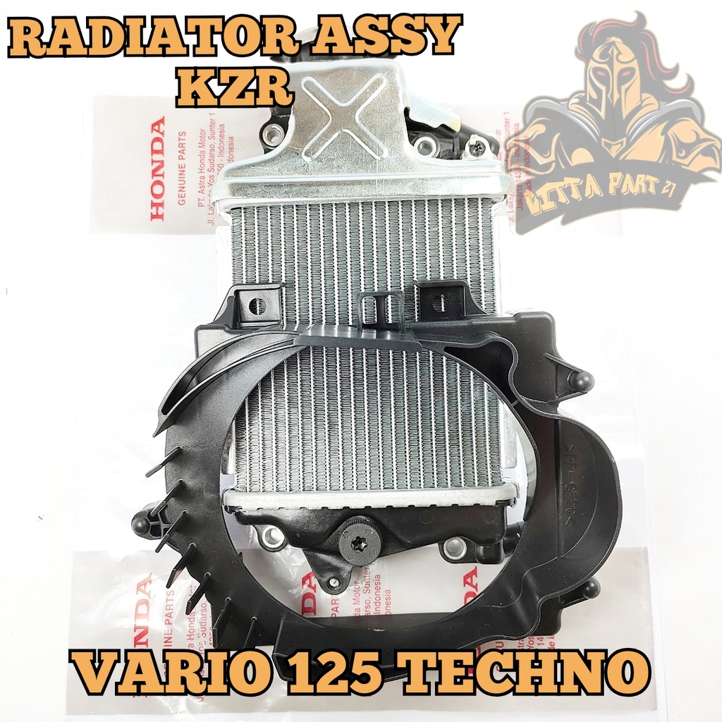 RADIATOR ASSY  COOLANT PLUS DUDUKAN RADIATOR HONDA AHM KZR KUALIATAS  ASLI ORIGINAL HONDA AHM PRESISI TIDAK BOCOR AWET DAN DIJAMIN MANTAP  VARIO 125 TECHNO