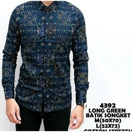 Kemeja Pria Tangan Panjang Batik Hijau Tosca Premium