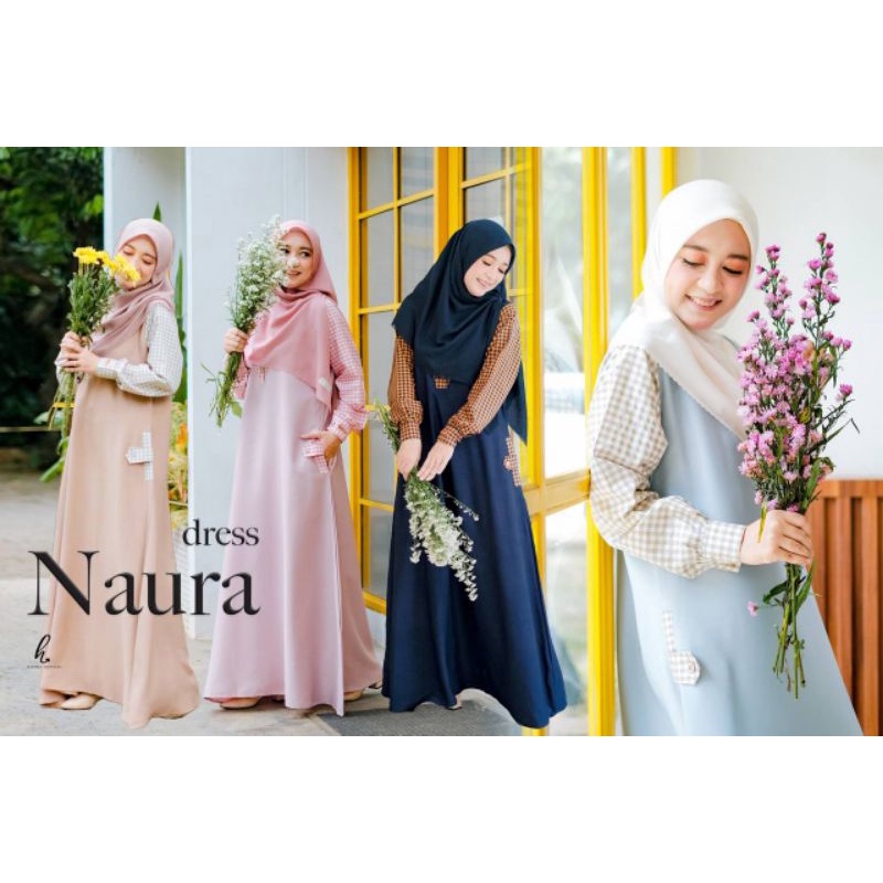 naura dress gamis pola kotak kotak original hierma