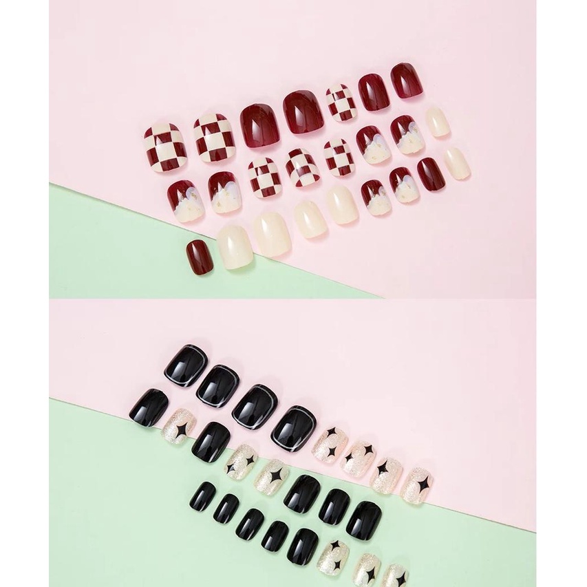 [Original] Fake Nails Kuku Palsu 24 Pcs Nail Art 3D Tahan Air Dengan Lem Tambahan 2 gram/Kupal/Fake Nails/Kuku Palsu