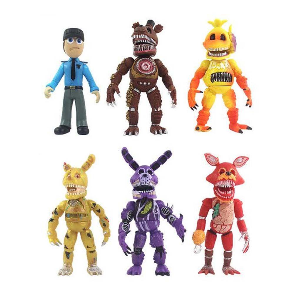 Mxbeauty Lima Malam Di Freddy's FNAF Nightmare PVC Figure Mainan Chica Anime Peripheral Rabbit Freddy Bear Model Kolekte