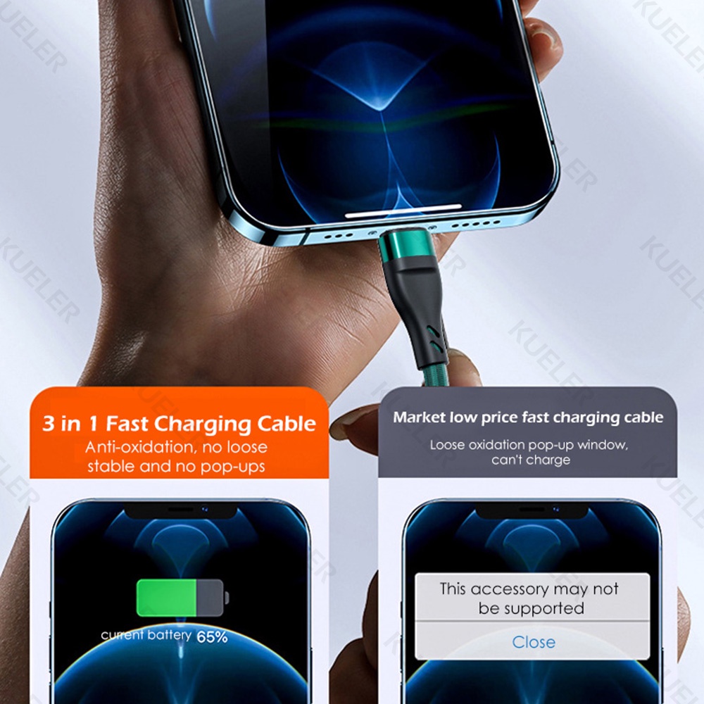 6a Kabel Data / Charger Micro Usb / Tipe C / Lightning 3in1 Untuk Android / IPhone