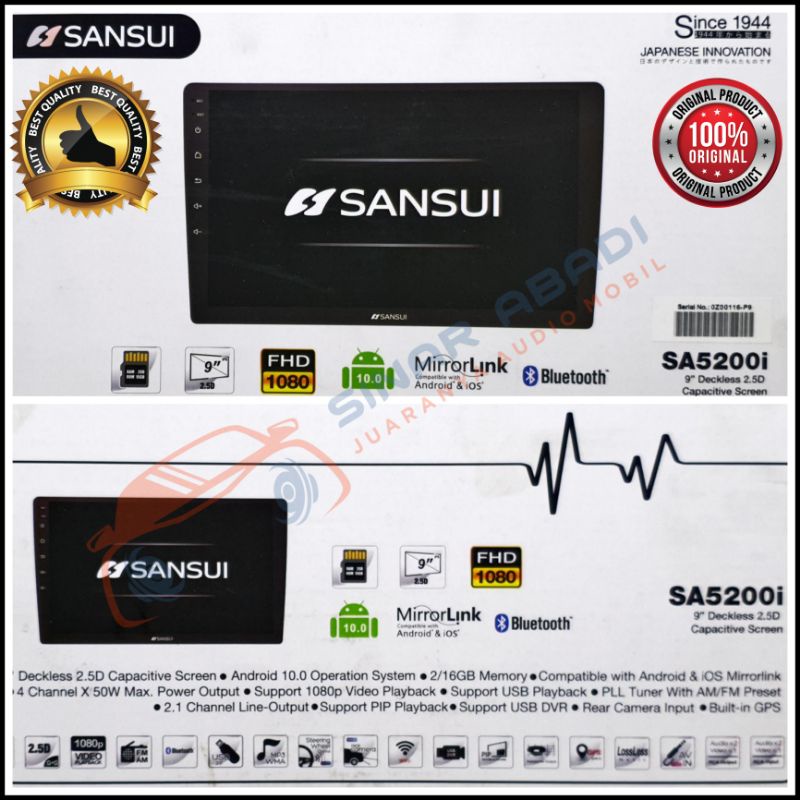 Head Unit Android SANSUI SA5200i 9 inch 10 inch RAM 2GB INTERNAL16 GB