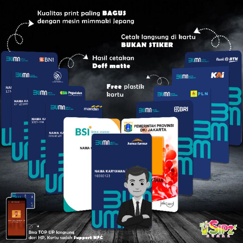 Custom E - Money / BUMN / ID Card / KTA / Member Club / Kartu Siswa / Mahasiswa / Paling murah / print UV / doff