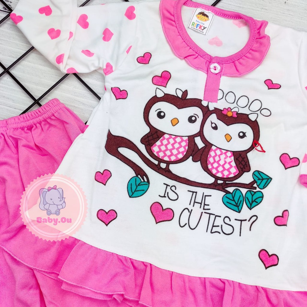 Setelan Bayi Panjang Motif OWL / Setelan Piyama Bayi Perempuan / Baju Bayi Panjang Merk Rifky