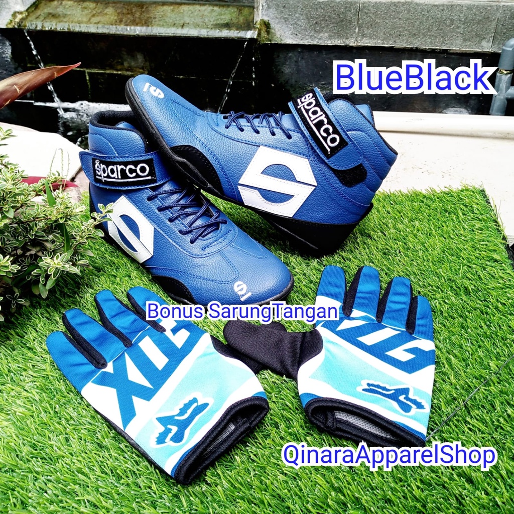 Sepatu drag race BIRU sepatu touring FREE GLOVE  keren new  sepatu balap keren sepatu berkendara touring sunmori atau harian juga oke bonus sarung tangan