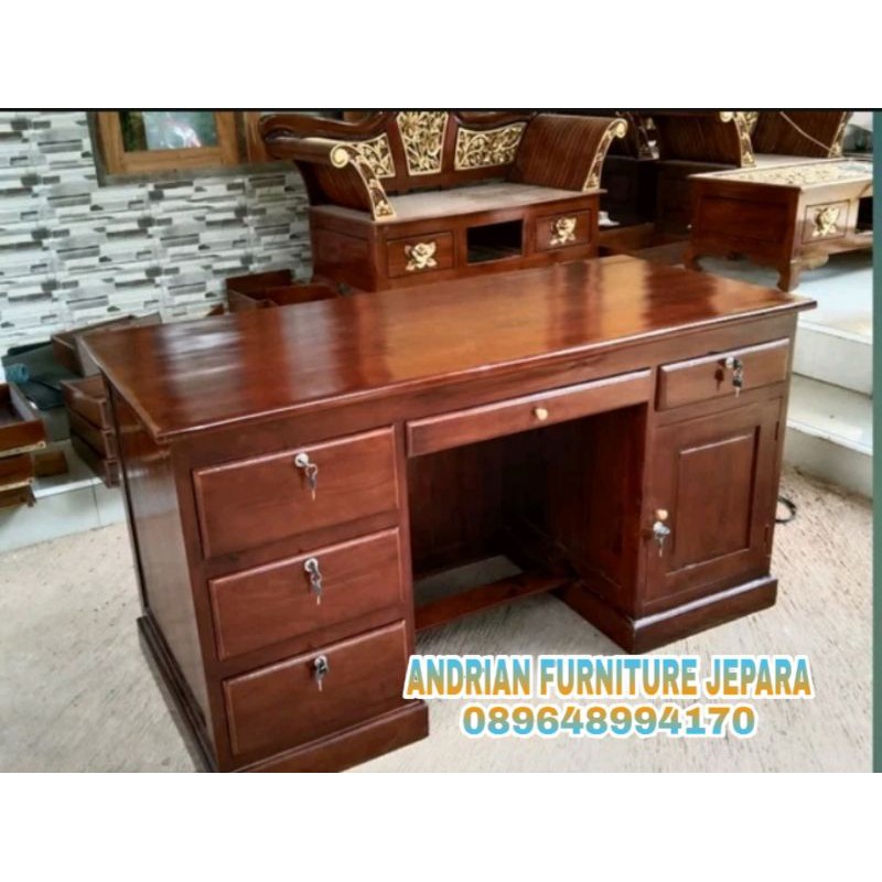 meja kantor meja direktur bahan kayu jati pilihan