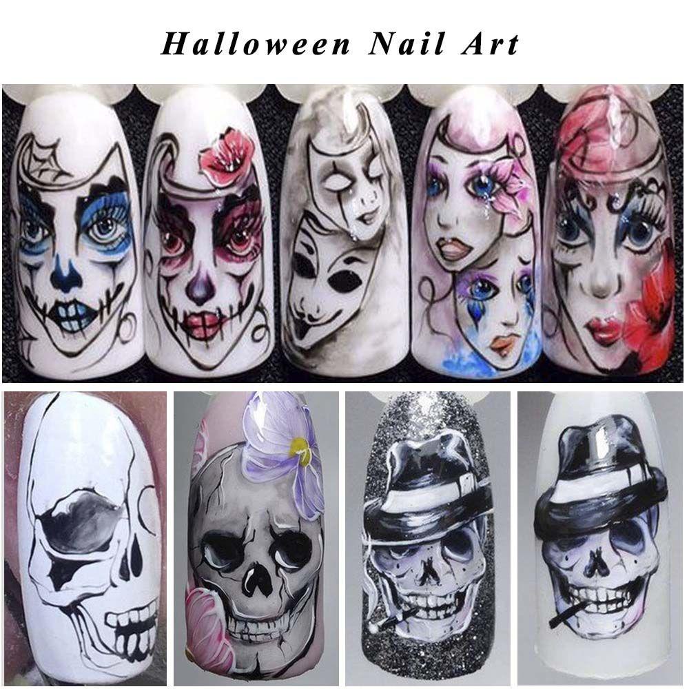 AUGUSTINA Agustina Nail Art Watermark Stiker Hitam Dan Putih Manicure Alat Labu Halloween DIY Nail Art Aksesoris