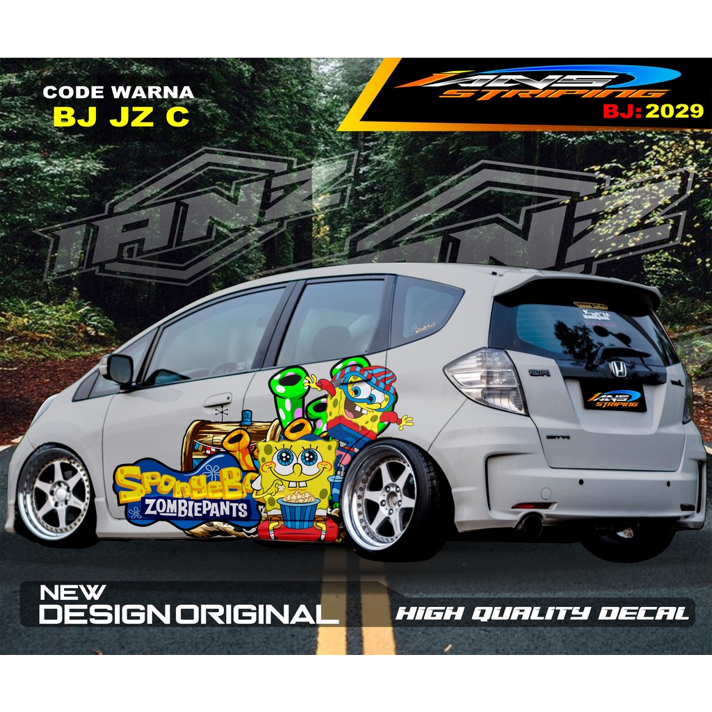 STIKER SPONGEBOB SQUARPANT  DECAL MOBIL HONDA JAZZ BRIO AGYA AYLA / VARIASI STICKER BODY SAMPING MOBIL BRIO MOBIL JAZZ / STIKER MOBIL