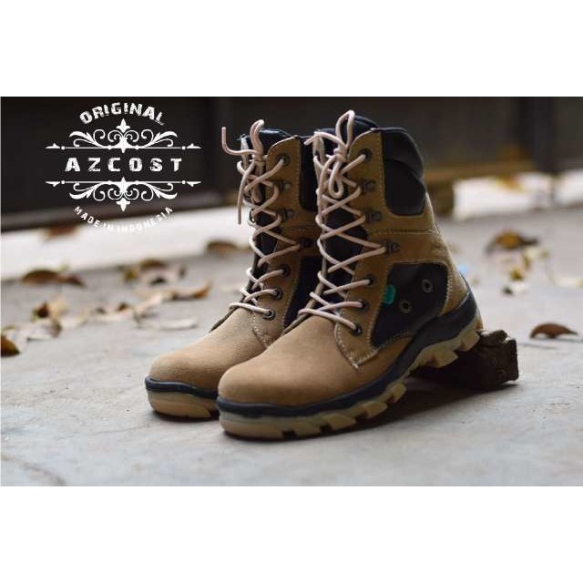 sepatu boots azcost delta kulit suede resleting brown original handmad