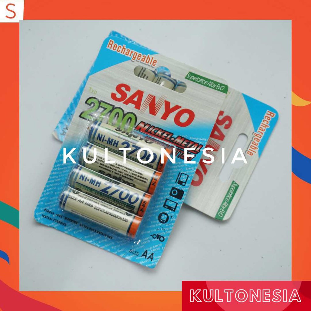 Baterai Sanyo AA 2700mAh isi 4Pcs Rechargeable Bisa DiCas Ulang