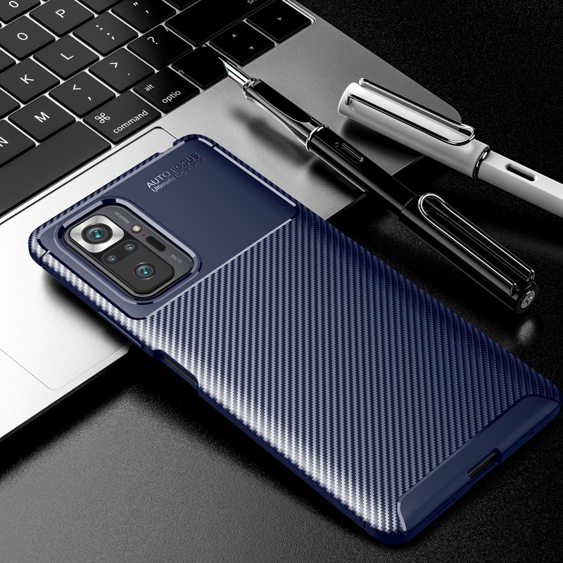 Soft Case Silikon Tekstur Carbon Fiber Shockproof Cover Xiaomi Redmi Note 10 Pro 10S 10 4G