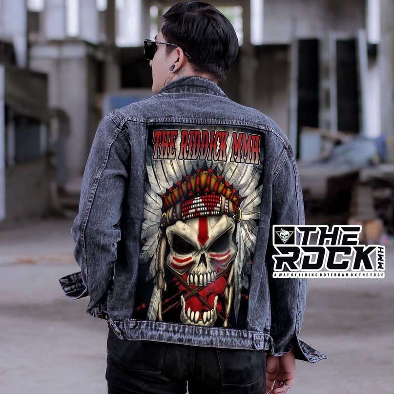 Jeans Jaket Printing Sandwash | Jaket Jeans Printing Gambar Belakang | OVERSIZE PREMIUM