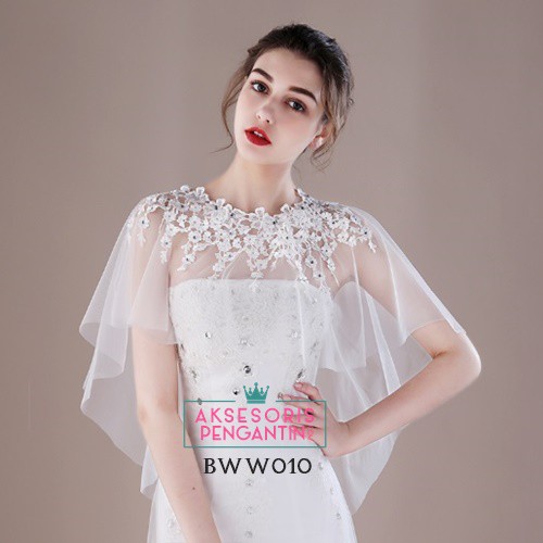 [TOKO TERPERCAYA] BOLERO KARDIGAN BROKAT KOREA AKSESORIS PENGANTIN LACE PUTIH BWW010