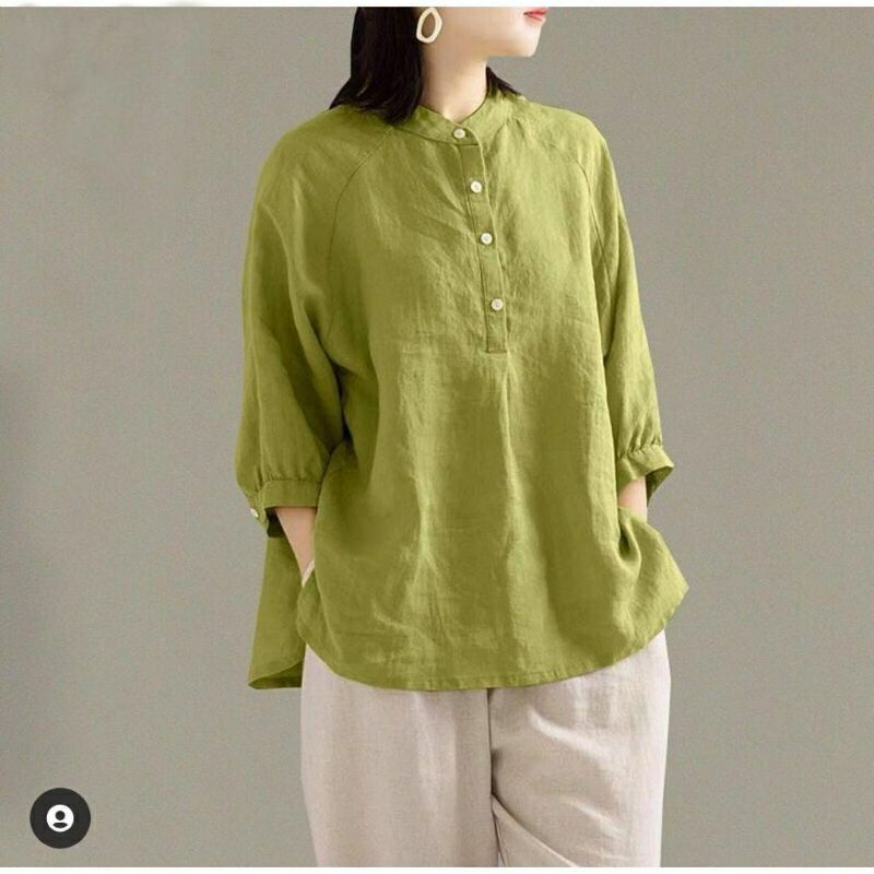 Kemeja Polos Linen Baju Atasan Wanita LD 120 Kerah Sanghai Lengan 3/4