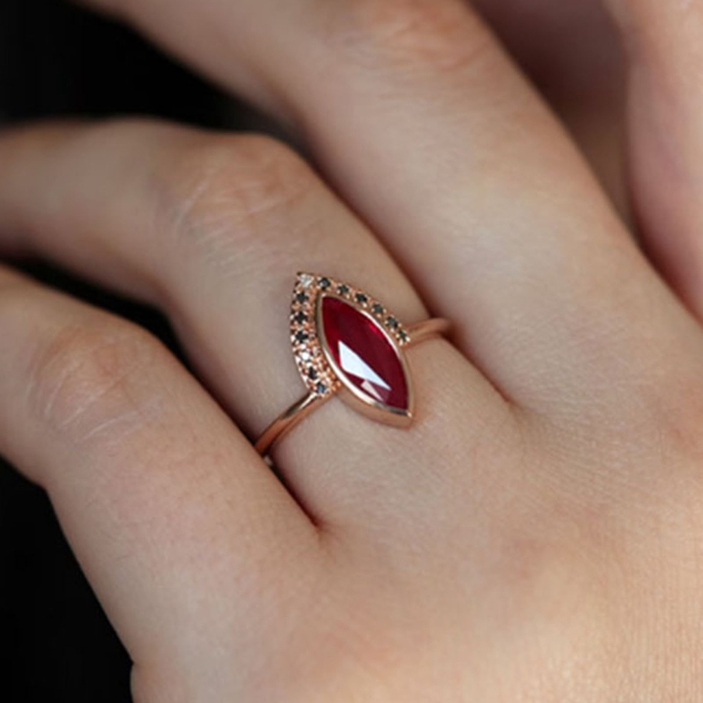 Hu Hu Hu Hu Hu Alat Bantu Pasang Kacamata♡ Cincin Knuckle Berlian Imitasi Warna Merah Gaya Vintage Klasik Untuk Wanita