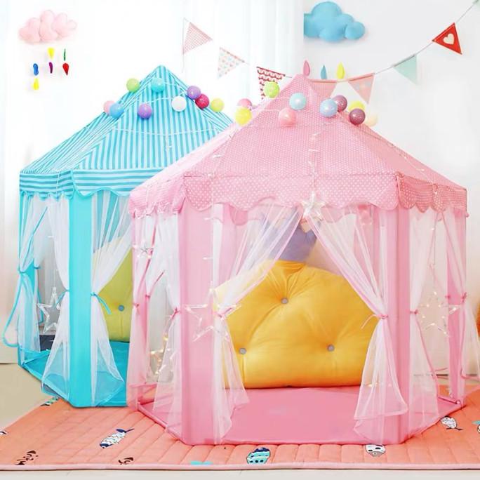 PROMO TENDA CAMPING LIPAT UNTUK ANAK-ANAK 2-3 ORANG MODEL CASTLE LUCU - Merah Muda