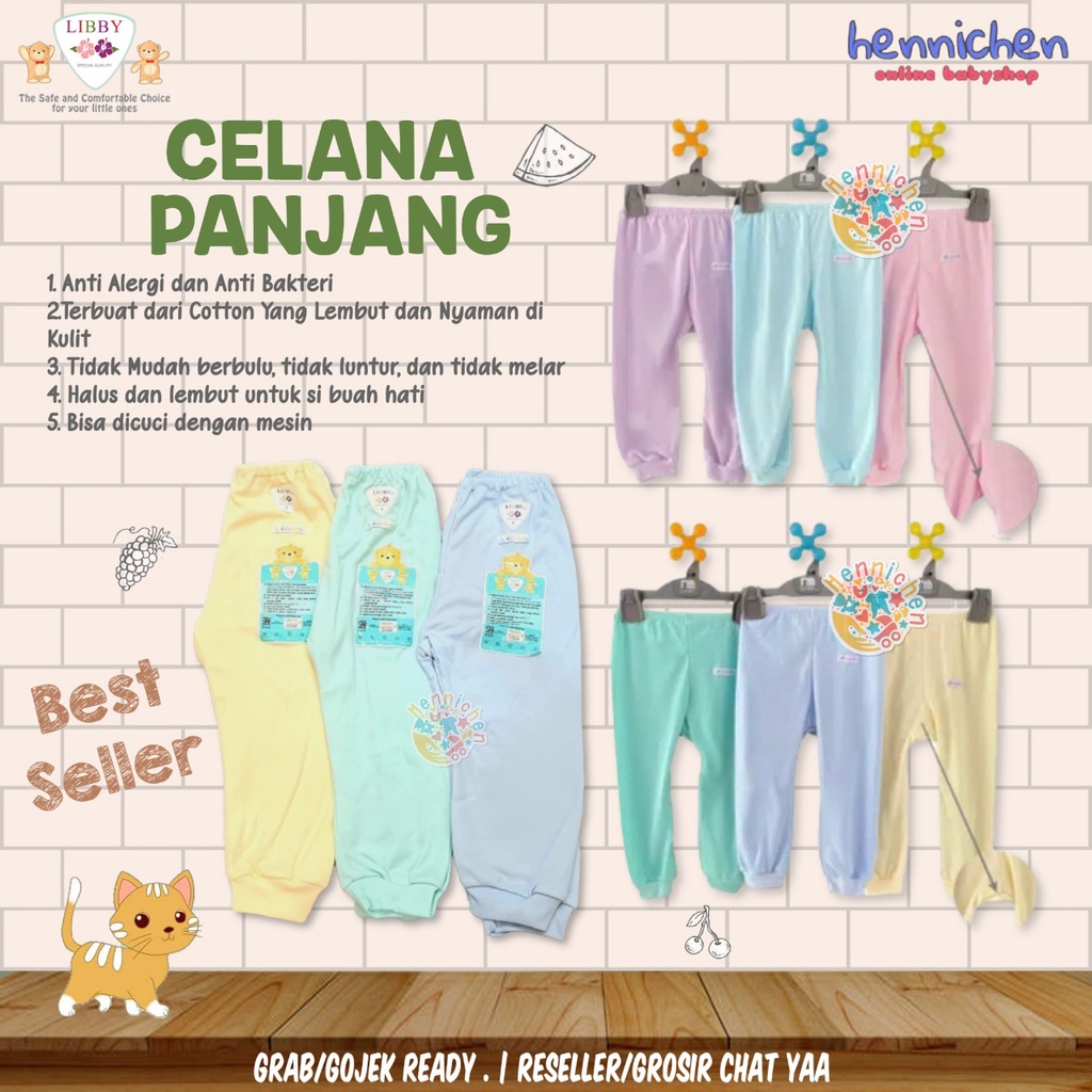 LIBBY 3 Pcs Celana Panjang Bayi/Baby Warna (0-3M) SNI