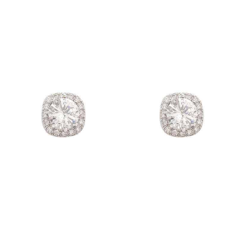 Anting Tusuk Sterling Silver 925 Desain Balok Hias Zircon / Berlian Gaya Klasik / Simple Untuk Wanita