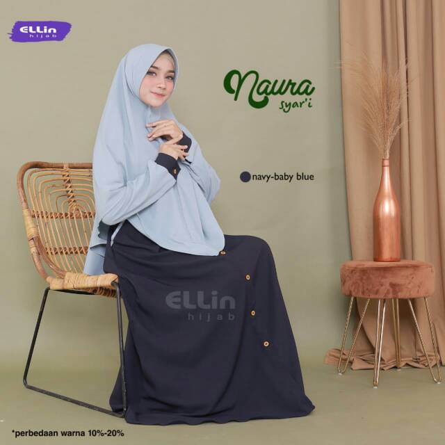 Naura syari ORI by ellin hijab gamis ity crepe set syari polos semua ukuran